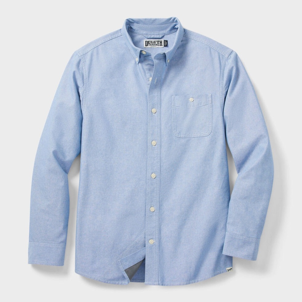 Duluth Trading Co Men's Oxford Long Sleeve Buttondown Blue Shirt 2X Tall NWT